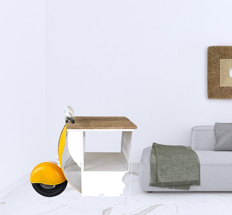 Wood And Metal Mini Scooter End Or Side Table - Yellow