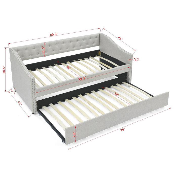Upholstered Tufted Daybed With Drawers, Waved Arms Home Essentials