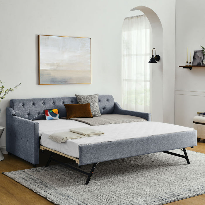 Size Upholstered Daybed With Trundle And USB Charging Armrest Home Essentials