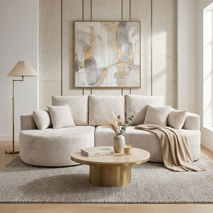 2 Piece Fabric Cloud Curved Sectional Sofa With Chaise For Living Room Noble House