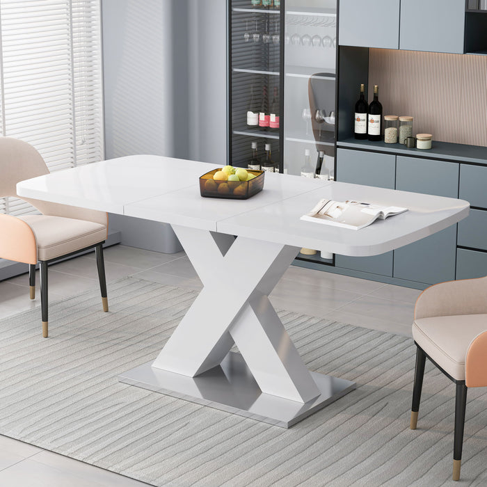 Rectangle Dining Table, Stretchable, X Shape Legs - White Home Essentials