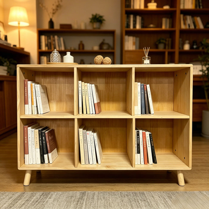 6 Cube Storage Shelf, Freestanding Open Bookcase With Legs Cubby Organizer For Living Room - Natural Wood Home Essentials
