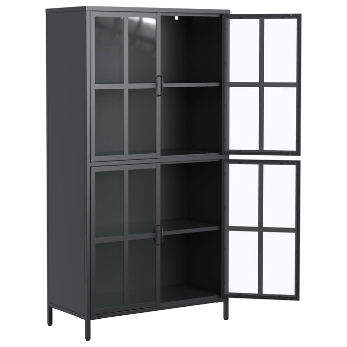 Premium Metal Storage Cabinet With Tempered Glass Doors, Adjustable Shelves, And Anti Tipping Device - Black Home Essentials