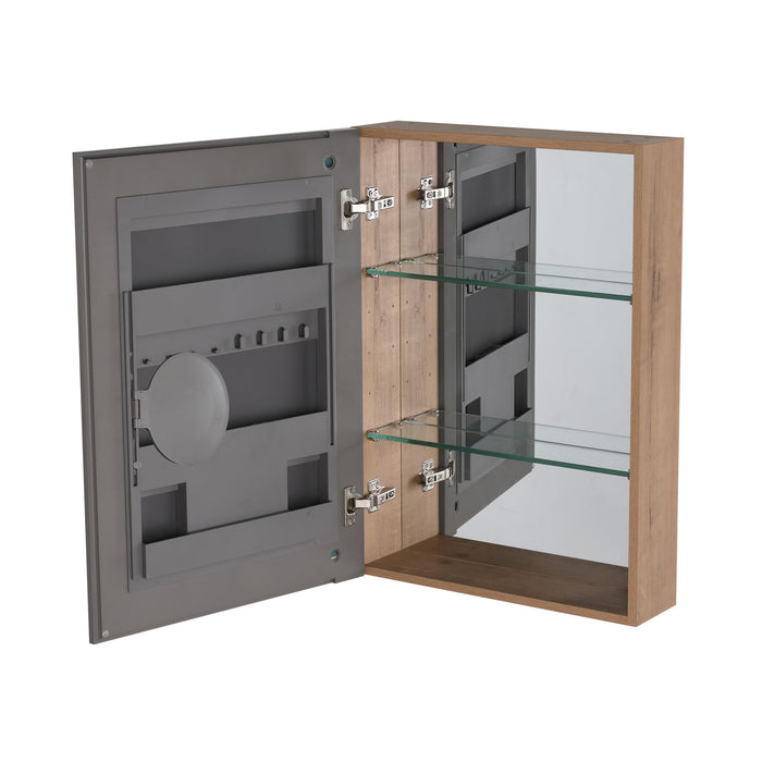 20" Wall Mounted Bathroom Mirror Cabinet With Adjustable Shelves Storage Cabinet - Imitative Oak Home Essentials