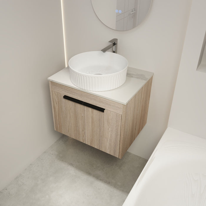 24 " Modern Design Float Bathroom Vanity With Ceramic Basin Set, Wall Mounted White Oak Vanity With Soft Close Door, KD - Packing, KD - Packing, 2 Pieces Parcel (Top - Baa0014012Oo)