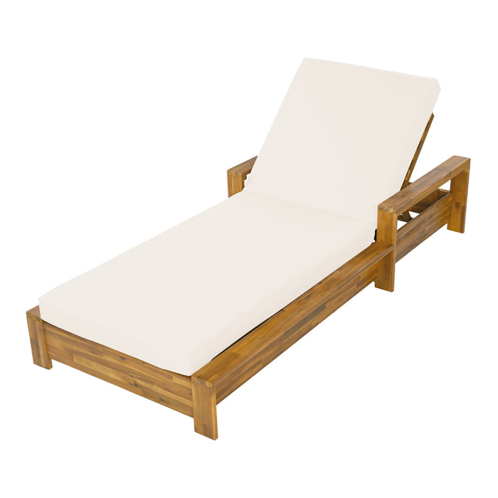 Chaise Lounge Set With 3 Position Adjustable Backrest, 2 Fold Cushion, Outdoor Recliner For Patio - Cream / Teak Noble House