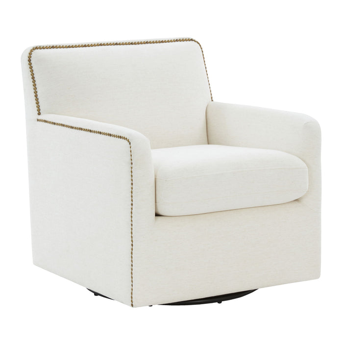Tolland - Swivel Accent Chair With Antique Brass Nailhead Trim - Cream