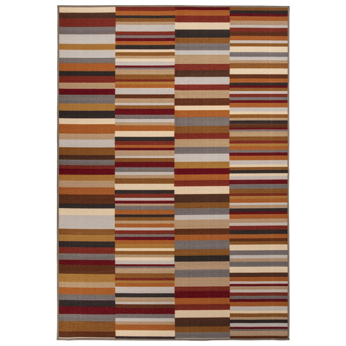 5' X 8' Striped Stain Resistant Non Skid Indoor / Outdoor Area Rug - Taupe