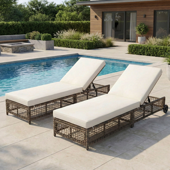 Outdoor Lounge Chair With 5 Position Backrest With Cushion And Wheels Hearth and Haven