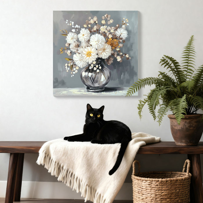 Chrysanthemum Vase Canvas Wall Art Decor Country - Stone White Daily Nest
