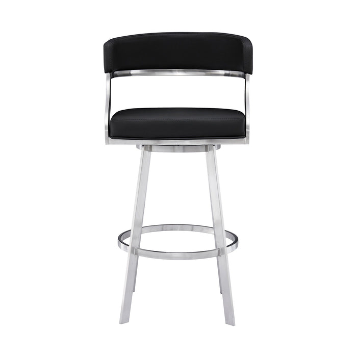 42" Faux Leather Swivel Low Back Bar Height Bar Chair - Black / Silver