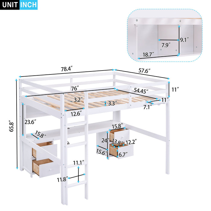 Loft Bed With Desk, Cabinets, Drawers, Charging Station And Bedside Tray Hearth and Haven