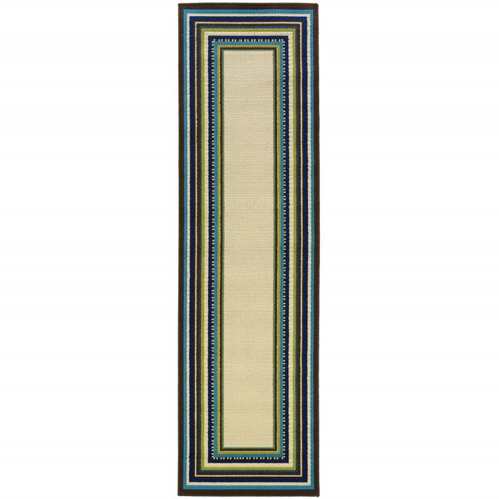 2' X 3' Striped Outdoor / Indoor Area Rug - Ivory / Blue