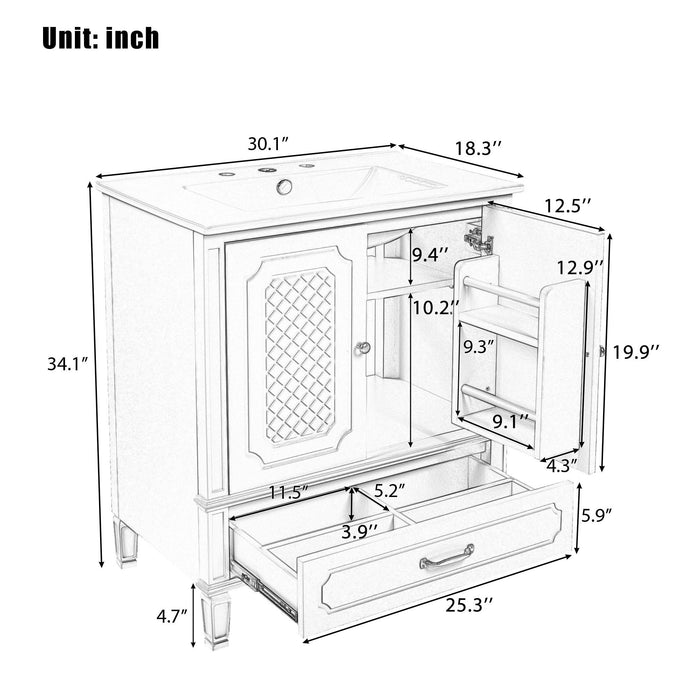 Bathroom Vanity With Sink, Soft Closing Door, Multi Functional Storage Noble House