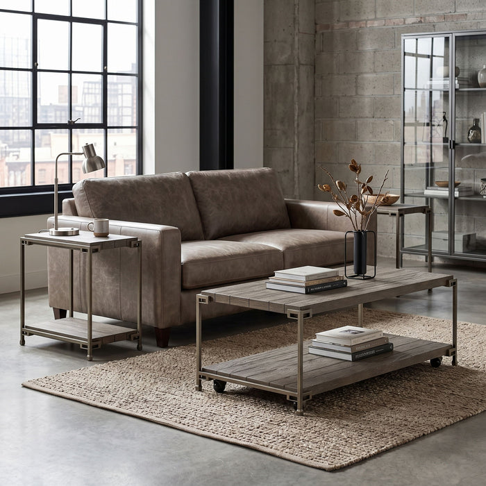 Corbeta - 3 Piece Metal Frame Wood Living Room Coffee Table And 2 Chairside Tables Set, Aged Graphite - Brown Home Essentials