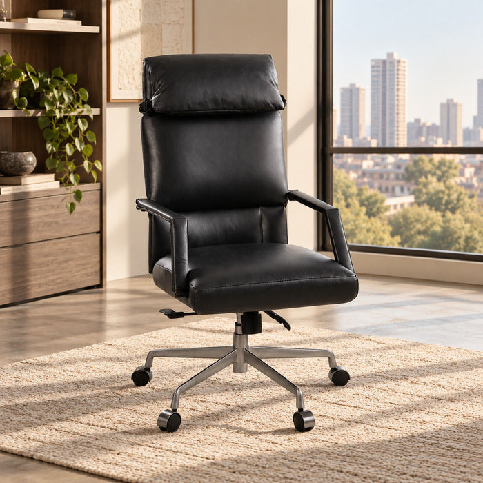 Dart Vintage Black Top Grain Leather & Iron Swivel Office Chair Acme