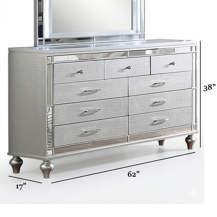 1 Piece Dresser With Snake Skin Bedroom Furniture - Silver Home Essentials