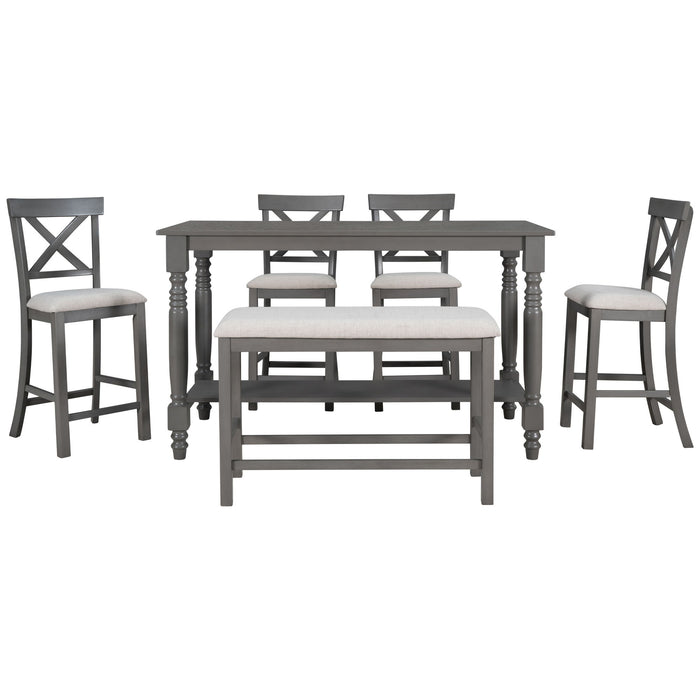 Counter Height Dining Set With Shelf, 4 Chairs And Bench Hearth and Haven