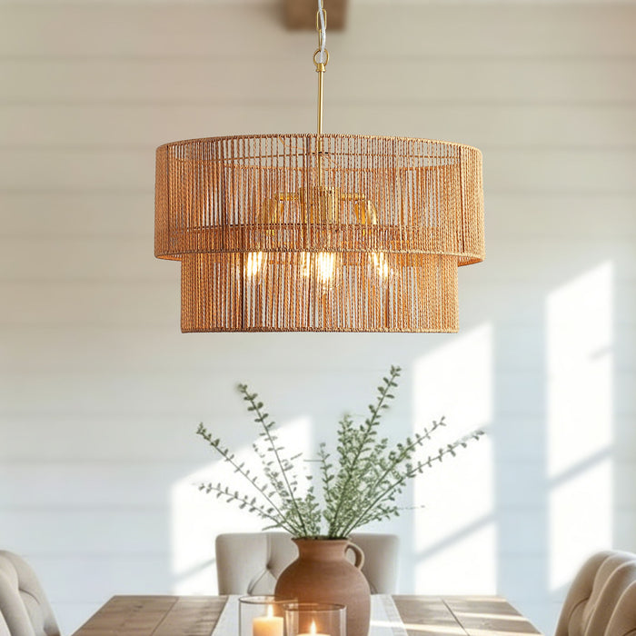 Chandelier, 2 Tier Boho Wabi Sabi Pendant Light, Hanging Ceiling Lamp - Gold Daily Nest