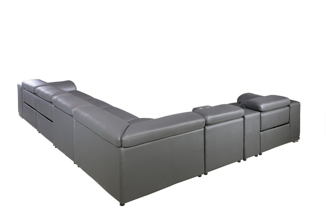 Italian Leather U Shaped Power Reclining Eight Piece Corner Sectional With Console - Gray