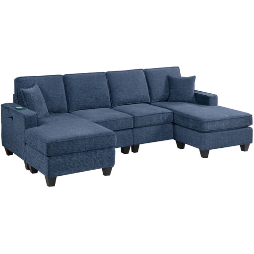 Sectional Set With USB Port Right Arm Chaise, Armless Loveseat, Left Arm Chaise, 3 Piece, Includes Matching Pillows - Dark Blue Home Essentials