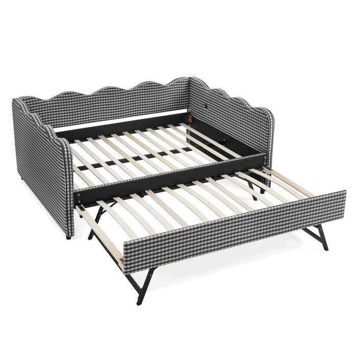 Gingham Daybed With USB Charging Port, Wave-Shaped Design Home Essentials