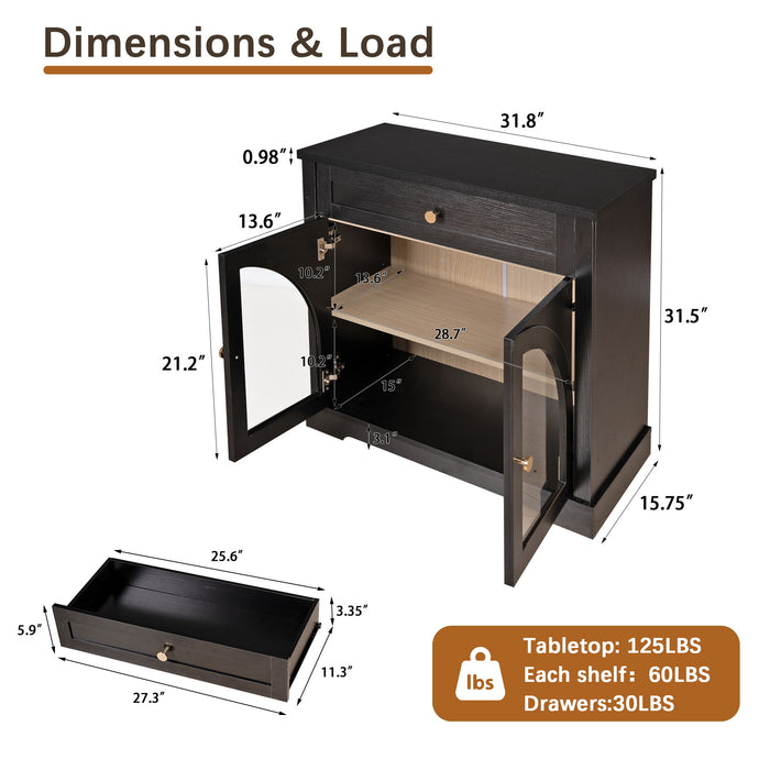 Sideboard Cabinet With 1 Drawer And 2 Arched Doors With Adjustable Shelves For Entryway - Black Home Essentials