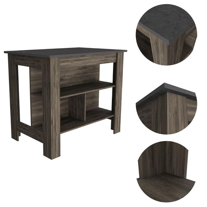 Kitchen Island With Three Storage Shelves - Dark Brown / Onyx