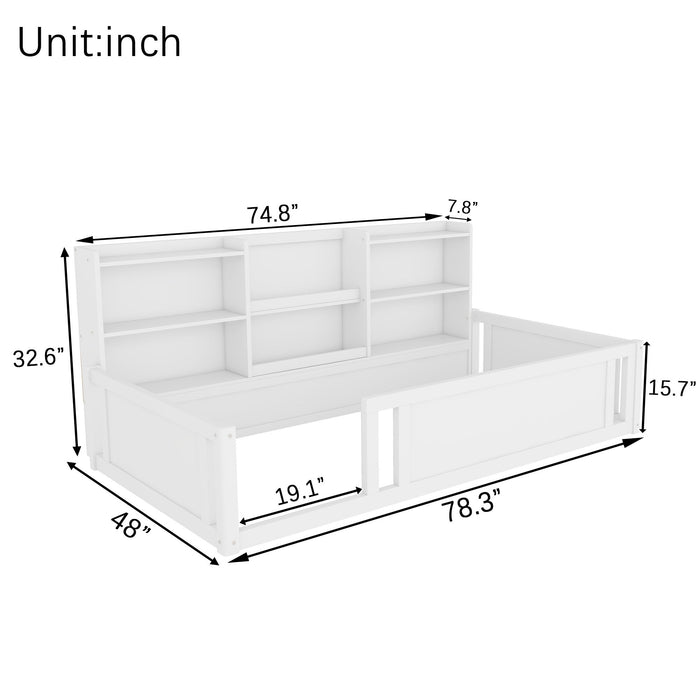Platform Floor Bed With Guardrail Fence And Side Storage Shelves Home Essentials