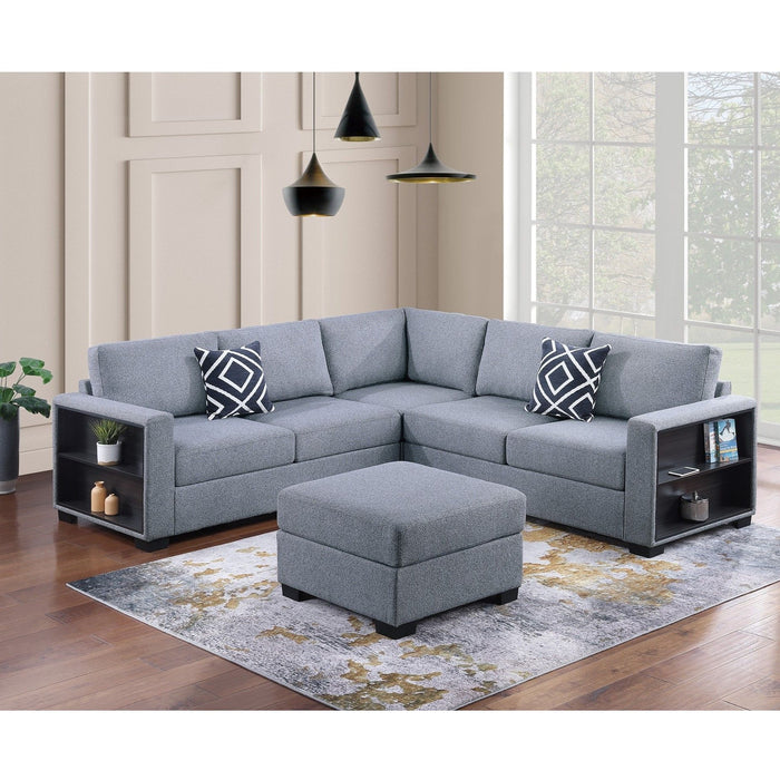 Contemporary Sectional Sofa 4 Piece Set With Built In Shelves L - Shaped Design Home Essentials
