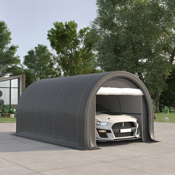 Outsunny - 10' x 16' Carport, Heavy Duty Portable Garage Storage Tent With Large Zippered Door, Anti-Uv Pe Canopy Cover For Car, Truck, Boat, Motorcycle, Bike, Garden Tools, Outdoor Work Home Essentials