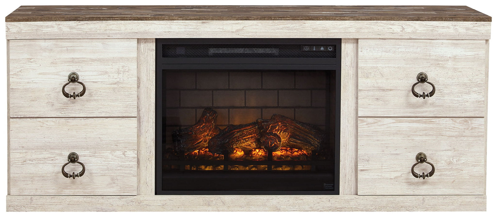 Willowton - 2 Pc. - TV Stand With Faux Firebrick Fireplace Insert - Whitewash Signature Design by Ashley®