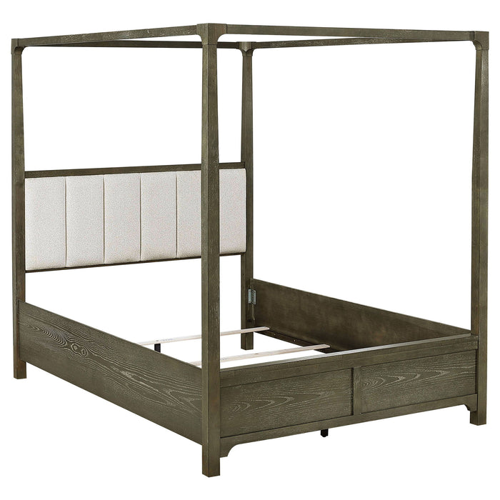 Sundance - Queen Canopy Bed With Upholstered Headboard - Dark Brown Furniture Max