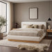 Queen Size Upholstered Platform Bed Frame, No Box Spring Required - Natural / White Noble House