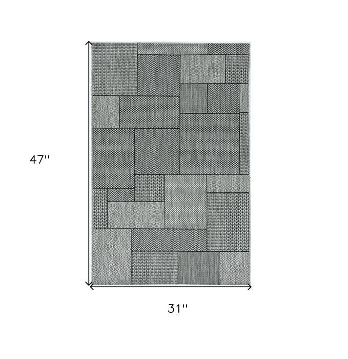 3' X 4' Machine Woven UV Treated Geometric Blocks Indoor / Outdoor Accent Rug - Gray