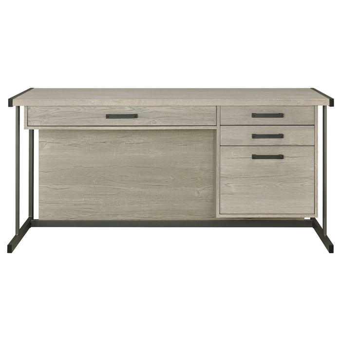 Brisley - Office Desk With Adjustable Keyboard Tray And 3 Drawer Storage - Beige / Gray Furniture Max