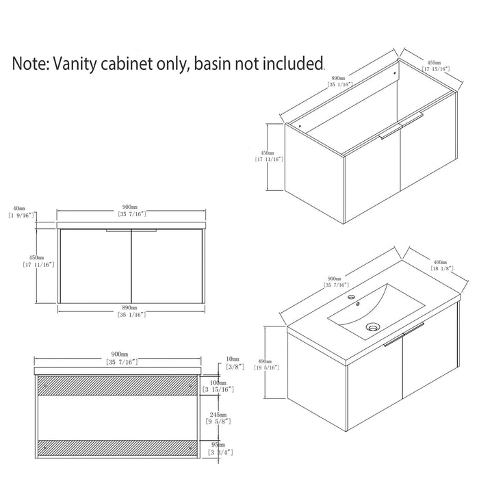 Floating Bathroom Vanity Cabinet With Soft Close Double Doors, Spacious Interior Storage, Wall Mounted, Cabinet Only Home Essentials