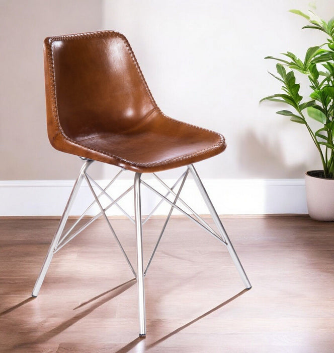 Faux Leather Side Chair - Brown / Silver