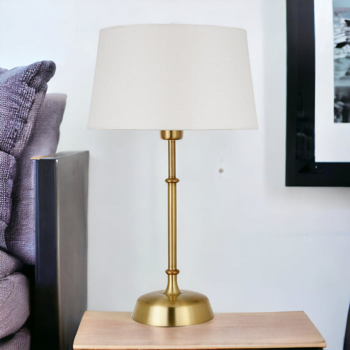 14" x 14" x 24" Metal Table Lamp With White Drum Shade - Brass