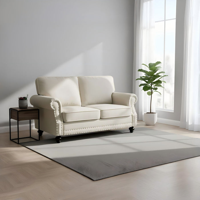 Loveseat Sofa With Nailhead Detail & Turned Legs, 2 Seater Upholstered Couch US Pride