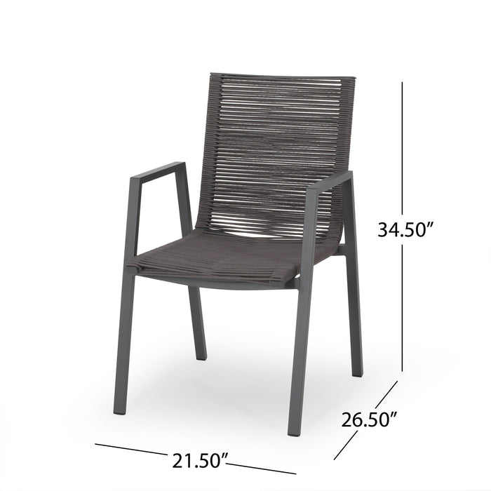 Outdoor Modern Aluminum Dining Chair Set With Rope Sea (Set of 2)