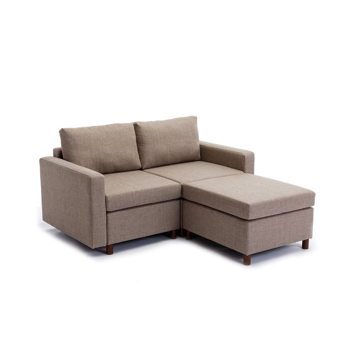 2 Seat Module Sectional Sofa Couch With 1 Ottoman For Living Room, Seat Cushion And Back Cushion Non-Removable And Non-Washable - Brown