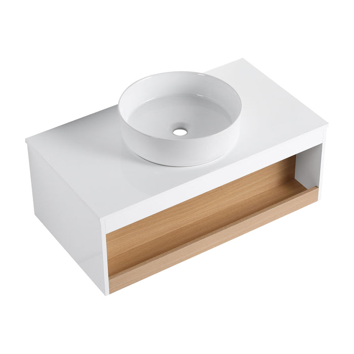 Floating Bathroom Vanity With Glossy Round Vessel Sink Home Essentials