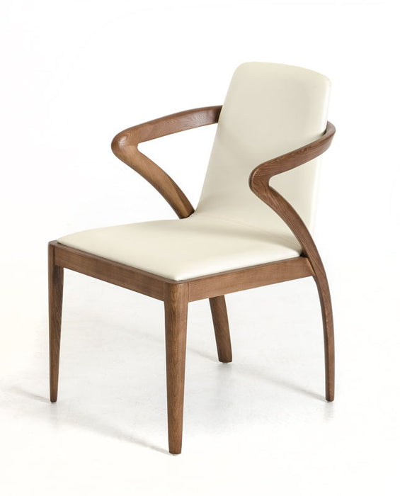 Upholstered Faux Leather Dining Side Chair - Cream / Brown