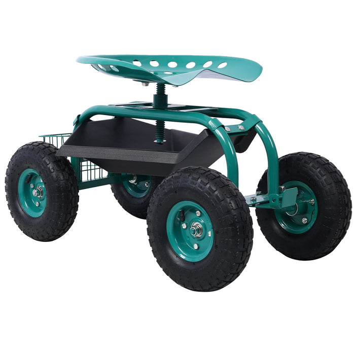 Rolling Garden Scooter Cart Seat With Wheels, 360 Swivel, Tool Tray