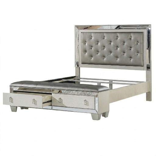 Glamorous Tufted Headboard Bed With Mirror Trim Home Essentials