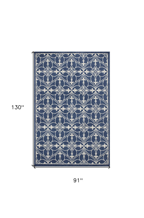 8' X 11' Machine Woven UV Treated Ogee Indoor / Outdoor Area Rug - Denim Blue