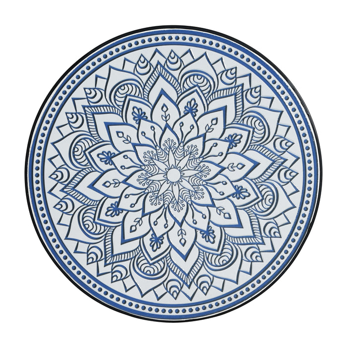 Outdoor Round Side Table With Mosaic Style Top And Curved Iron Legs Noble House