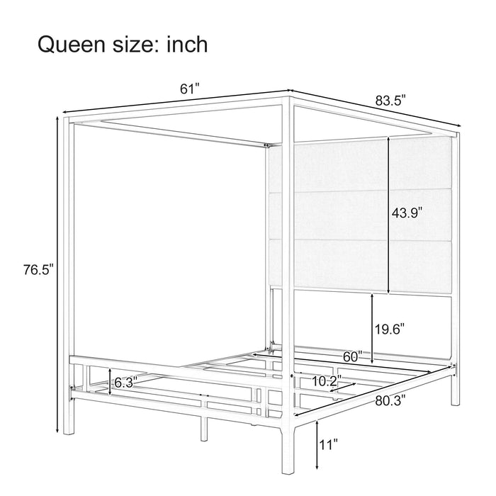 Canopy Bed With Tall Upholstered Headboard, 4 Poster Frame Hearth and Haven