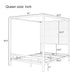 Canopy Bed With Tall Upholstered Headboard, 4 Poster Frame Hearth and Haven